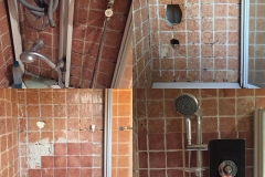 Shower and bath mixer decommission; electric shower installation and tiling repair